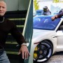 Dwayne Johnson gets stuck in a Porsche during a shoot