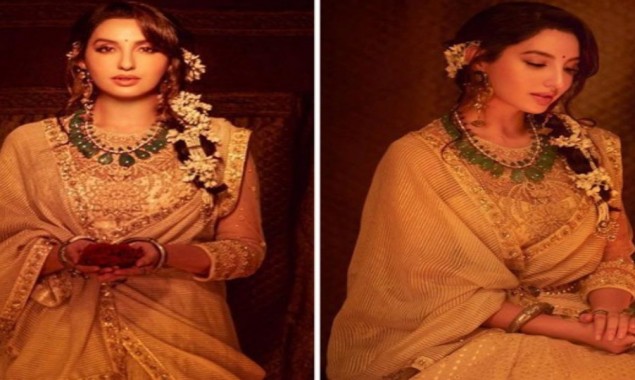 Nora Fatehi looks breathtakingly ravishing in regal gold lehenga choli