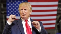 US former president Donald Trump addresses a rally in Delaware, Ohio