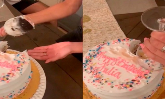 Woman’s hack of cutting cake with wine glass sparks debate