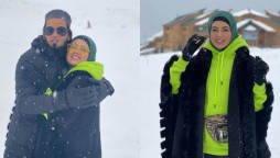Photos: Sana Khan enjoys snowfall with husband on honeymoon
