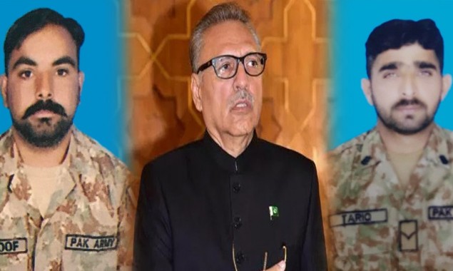 President Alvi shares condolences with families of Lance Naik Tariq, Sepoy Zaroof Shaheed