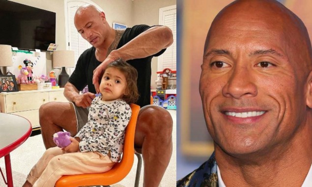 Dwayne Johnson surely has girl-dad skills as he untangles toddler’s hair