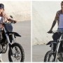 Justin Bieber models riding a dirt bike on the banks of Los Angeles River