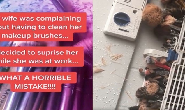 Man tries to clean wife’s makeup brushes but gets it horribly wrong
