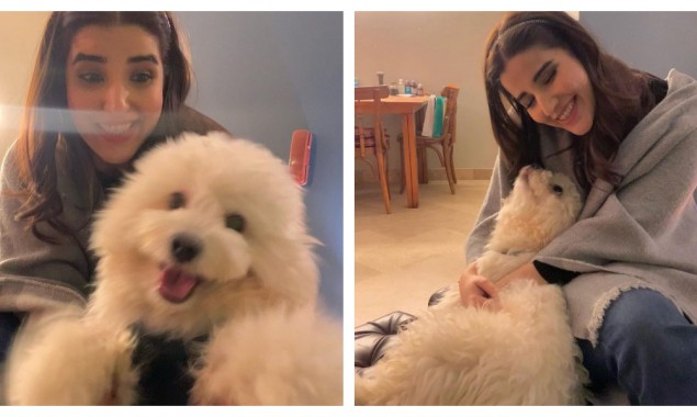 Stylish & beautiful actress Hareem Farooq poses with her pet