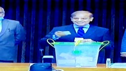 Opposition Leader Shahbaz Sharif casts his vote in Senate Elections