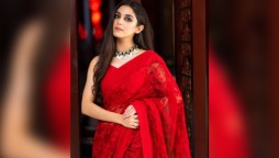 Maya Ali red Saree