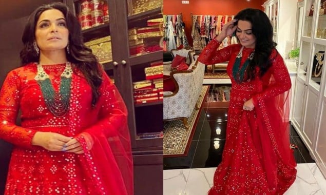 Meera Jee looks gorgeous in eastern red outfit