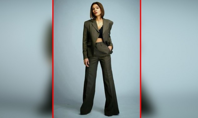 Ayesha Omar Strikes A Pose Bossing In An Olive Green Power Suit