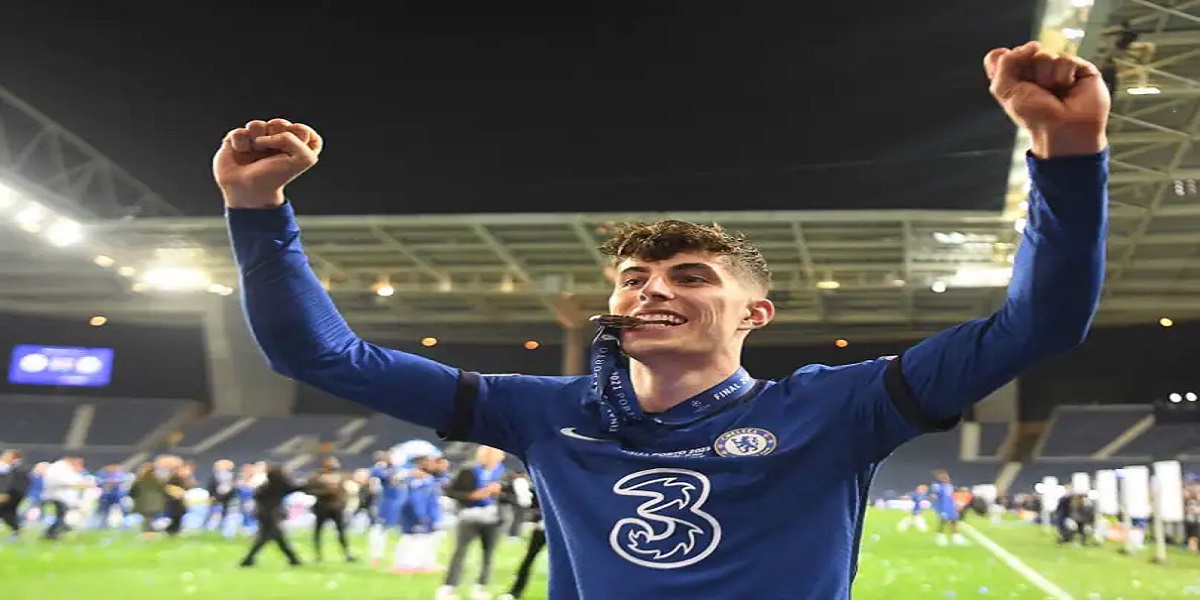 Chelsea's Kai Havertz celebrates their Champions League victory