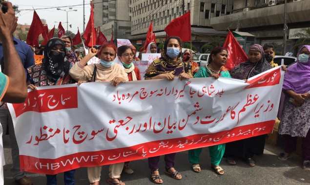 Home-based workers stage protest against Imran’s ‘few clothes’ remarks