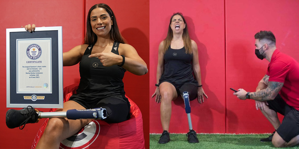 static wall sit Dubai woman breaks record