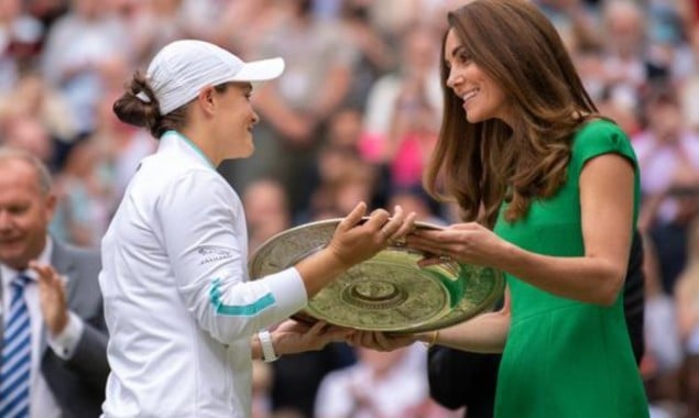 Kate Middleton Presents A Gong To Ash Barty After Her Wimbledon Triumph