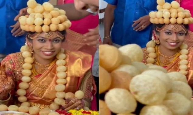 Indian Bride wears jewellery made of Gol Gappas during wedding, Watch Viral Video
