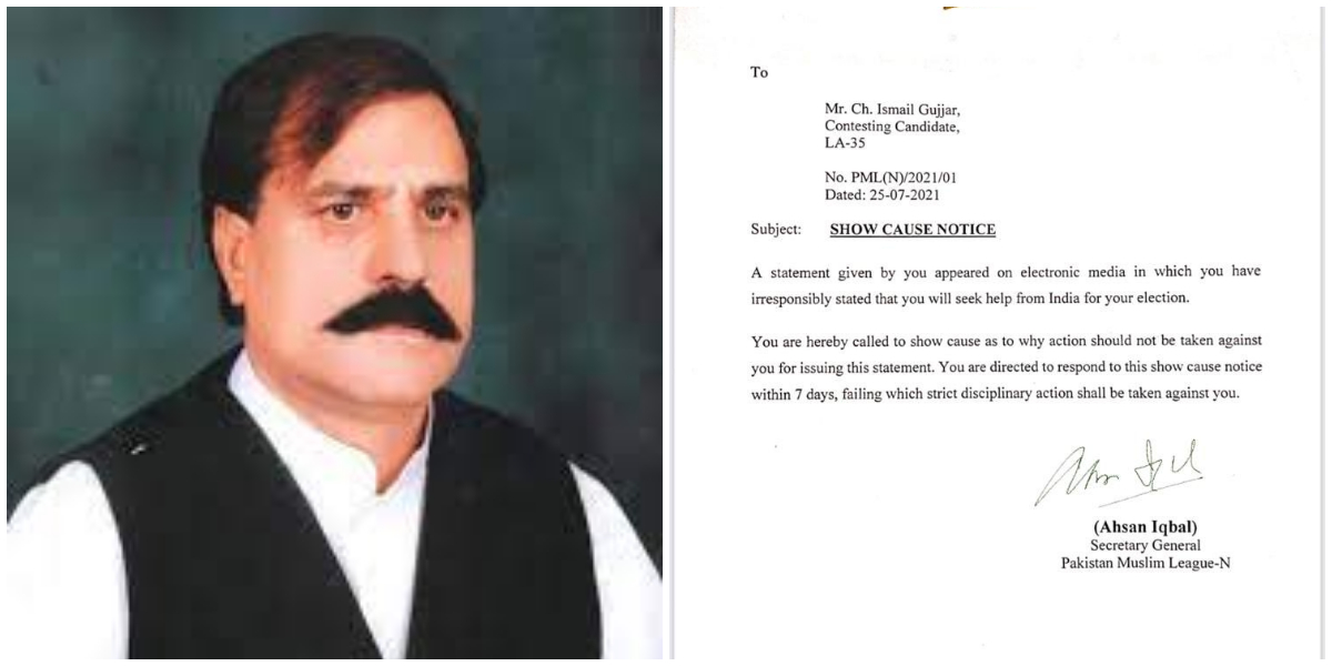 PML-N issues show-cause notice to Ismail Gujjar for seeking help from India
