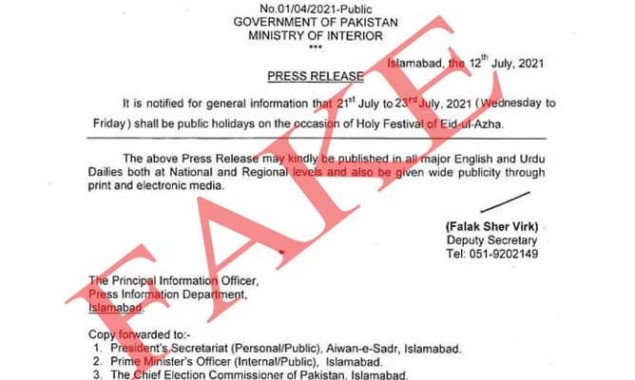 Eidul Adha 2021 holidays: Fake notification on social media