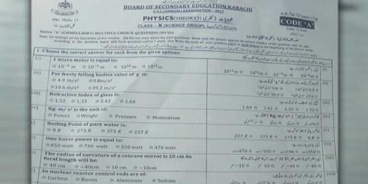 Physics Question Paper Leaked For Matric's Annual Exam