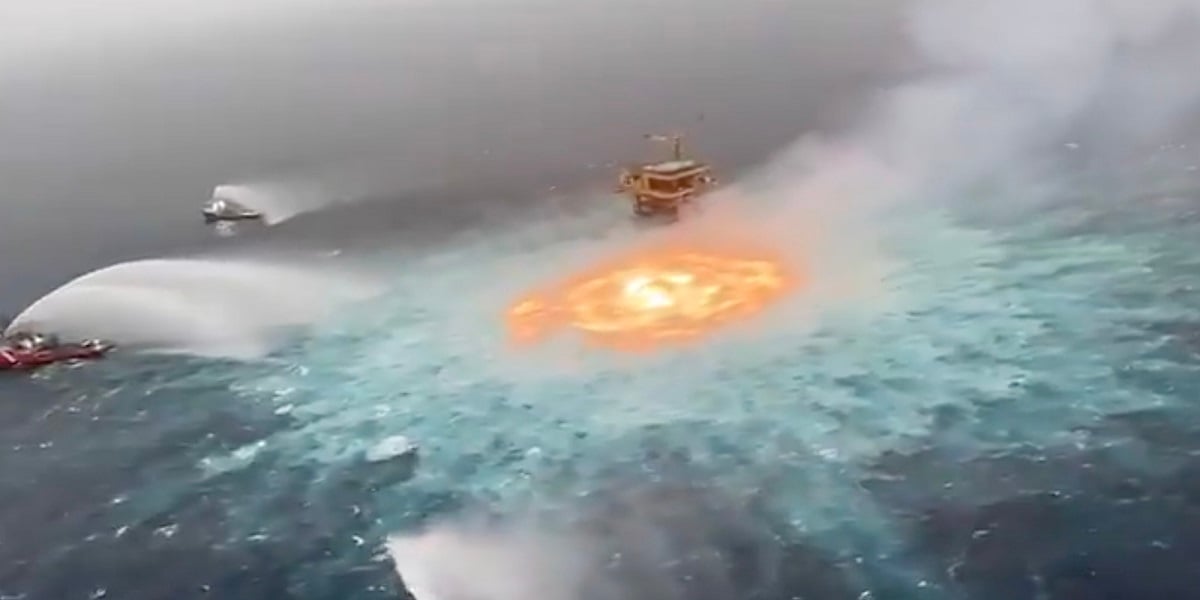 Gulf of Mexico Is on Fire near Pemex's offshore oil field