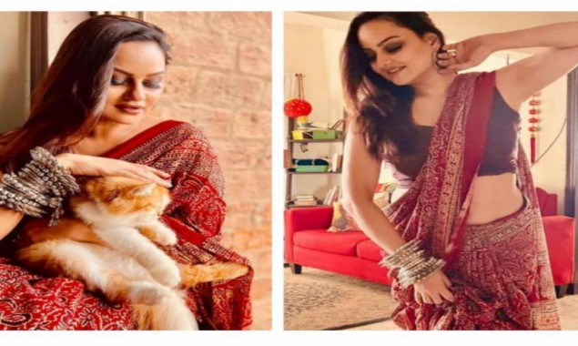 Juvaria Abbasi looks tempting in her latest look in Red and black saree