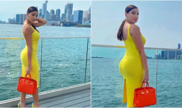 Nora Fatehi looks sizzling in yellow bodycon dress, see photos