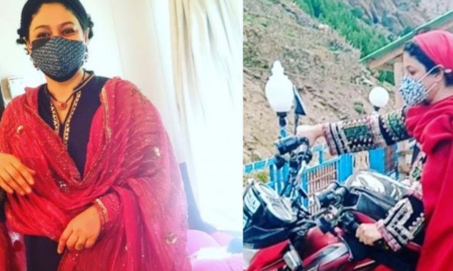 Nadia Jamil rides a motorbike on the streets of Hunza after battling cancer