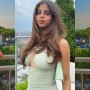 Suhana Khan poses in a sleeveless red dress with a backless cut