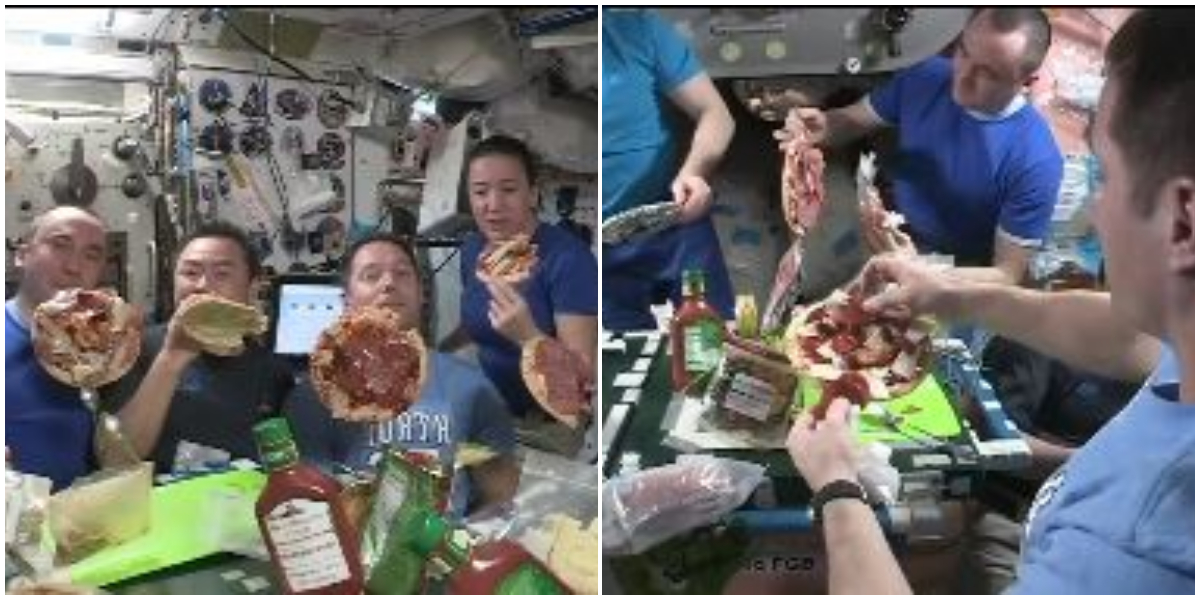 "Floating pizza party at space"--- Yes, you heard it right