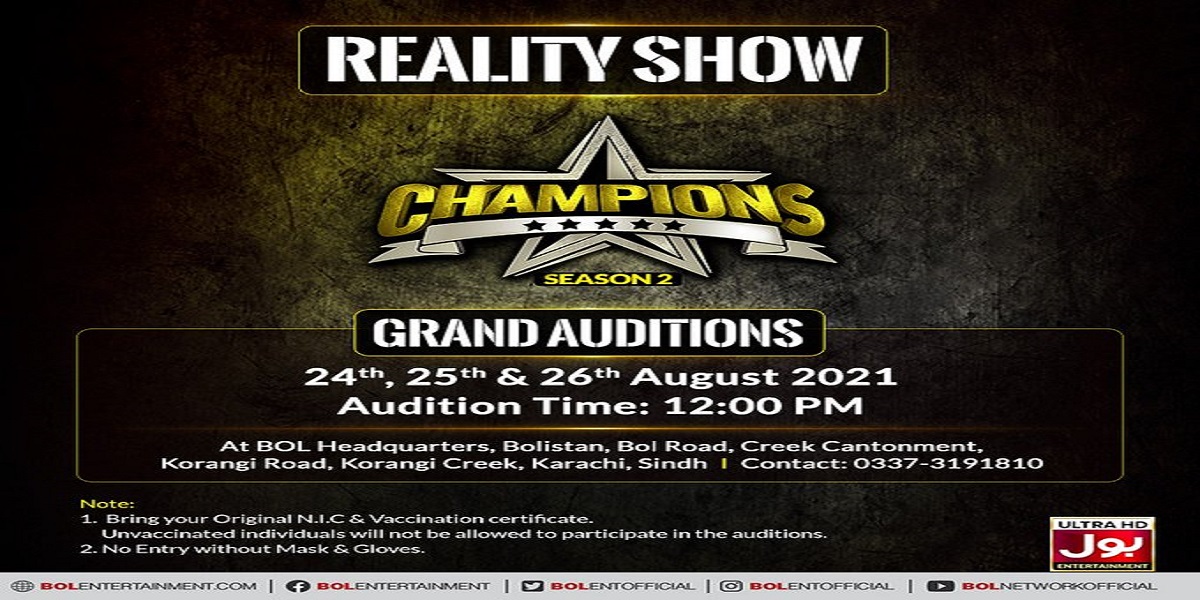 BOL Entertainment: Grand auditions for Champions to be held at BOL Headquarters