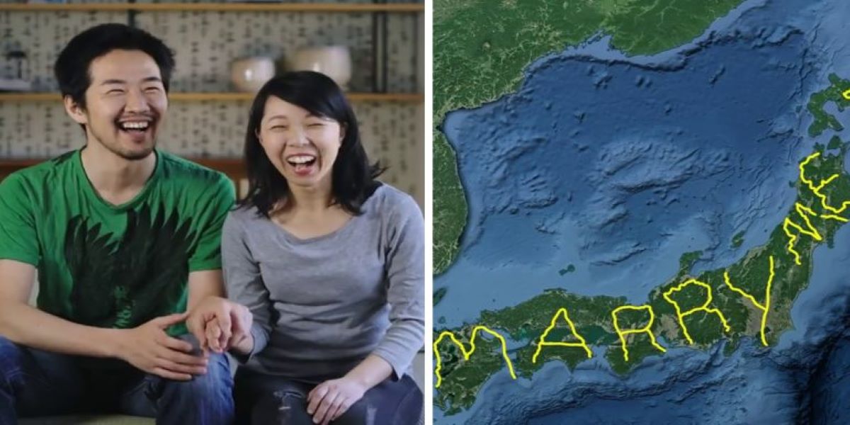 A Japanese man travelled 7163,7 km to create a GPS sketch to propose to his girlfriend. He made the world largest GPS sketch for his marriage proposal 