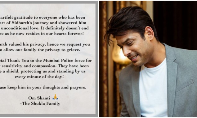 Sidharth Shukla’s family issues its first statement following his death
