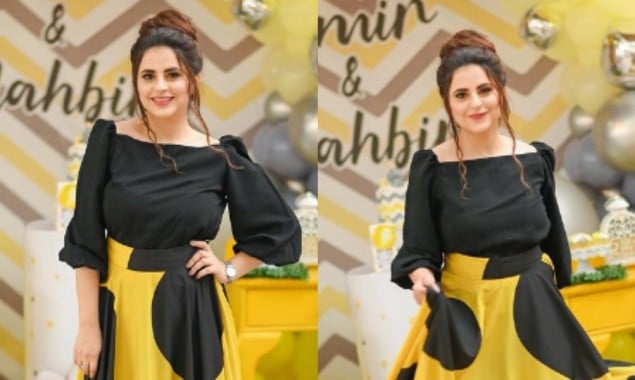 Fatima effendi looks spectacular in a yellow-black combination theme on her sons birthday