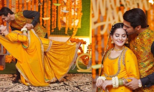 Minal, Ahsan strike a palsy-walsy pose at their Mayun function; see pictures