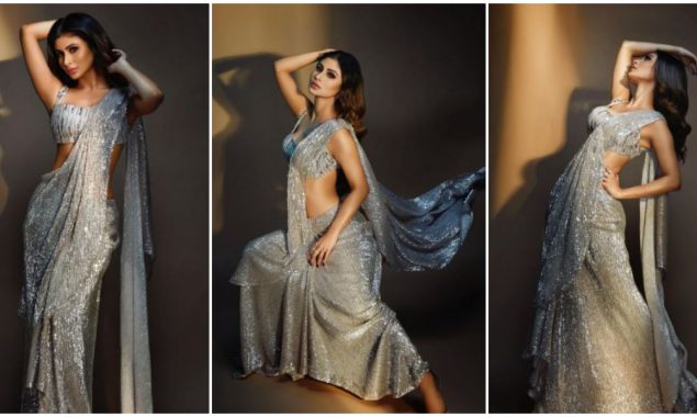 Mouni Roy strikes sultry poses in this moonlight metallic saree; see photos