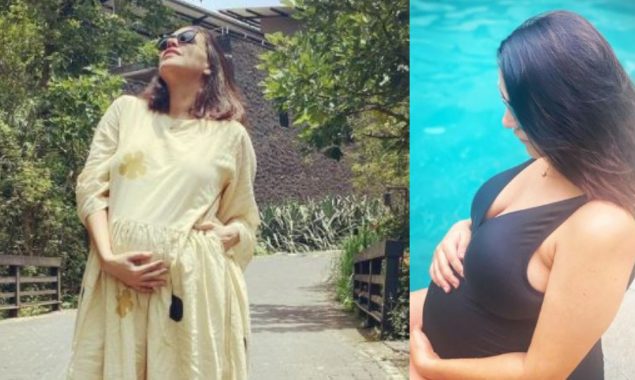 Heavily pregnant Neha Dhupia enjoys ‘pool party for two’; see pictures