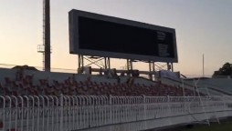 Seats for the crowd installed at Rawalpindi Cricket Stadium