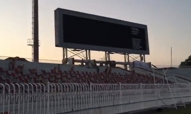 Seats for the crowd installed at Rawalpindi Cricket Stadium