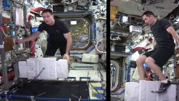 Astronaut uploads workout video from International Space Station