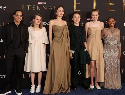 Angelina Jolie with kids at Eternals premiere