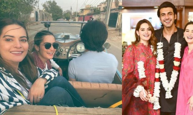 Aiman Khan enjoys an amusing vintage car ride with Minal & Ahsan