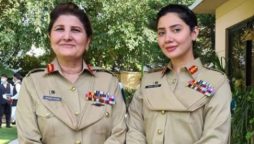 Mahira Khan poses with General Nigar for her upcoming telefilm ‘Aik hai Nigar’