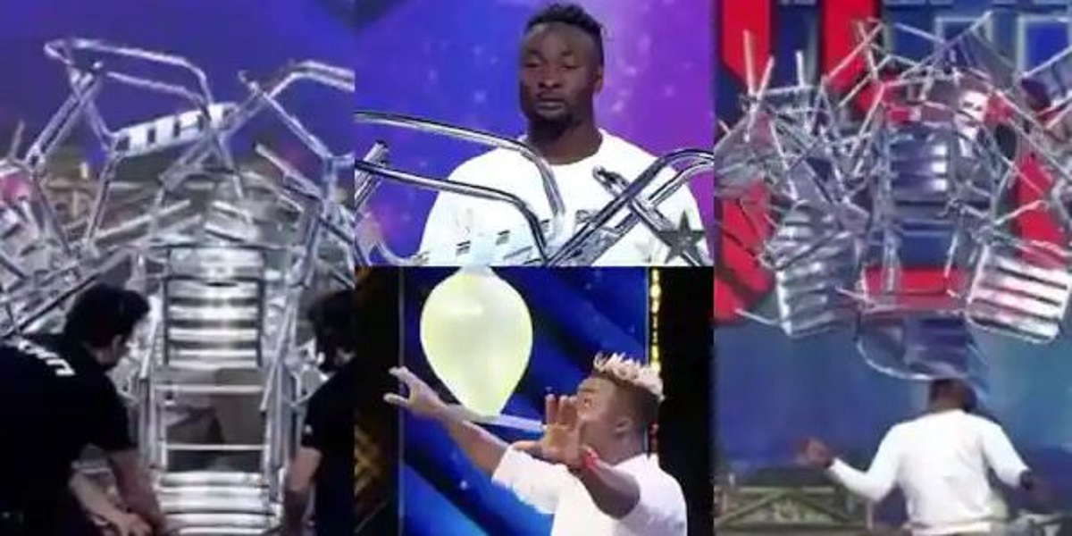 Man sets a new world record for chair stacking