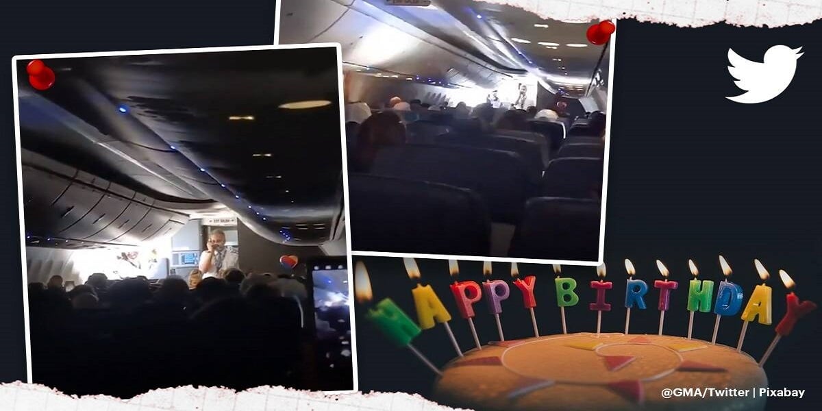 Passengers and airline crew sing "Happy Birthday" to twin girls on board