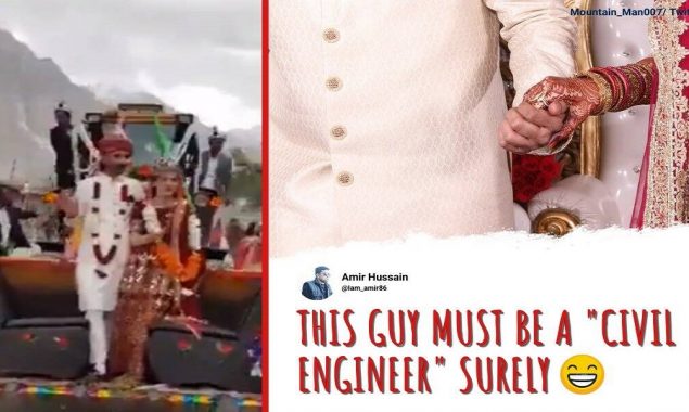 Viral video: Newlyweds ride an excavator in the village
