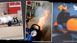 Immense smoke and fumes erupting from a scooter gone viral