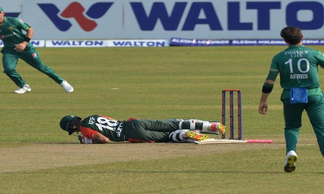 Pakistan’s Afridi fined for throwing ball at Bangladesh’s Afif