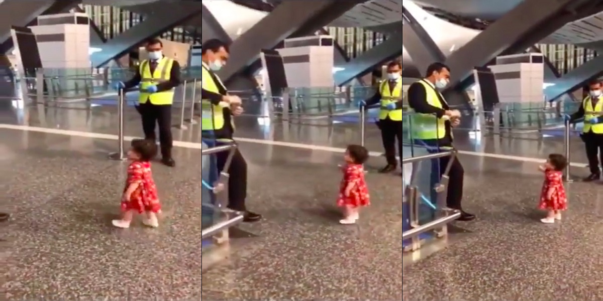 Little girl asks permission to say goodbye to her aunt at the airport