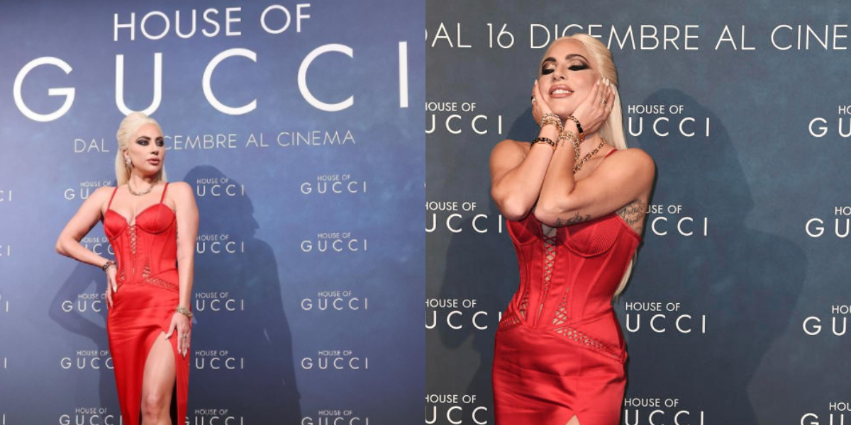 Lady Gaga slays in red corset at the premiere of "House of Gucci" in Italy