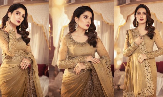 Photos: Ayeza Khan dazzles in an opulent bronze saree