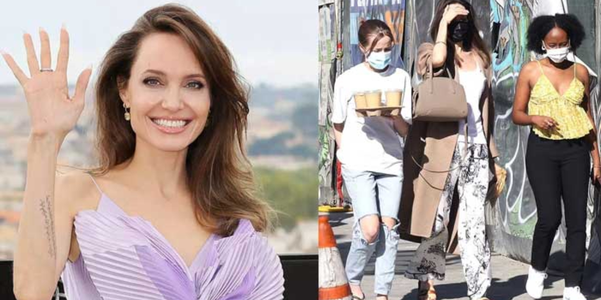 Angelina Jolie steps out with her daughters for a coffee date